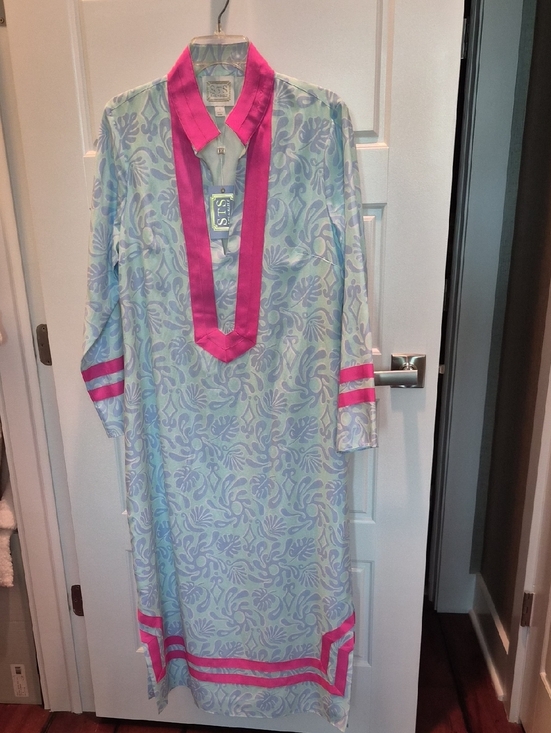 Sail to Sable Dresses & Skirts - Sail to Sable Light Blue & Hot Pink Floral-Trim Caftan